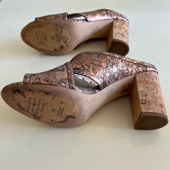 Etienne Aigner Bronze Metallic Cork Block Heel Heeled Mule Sandal Womens 8.5 - Picture 6 of 10